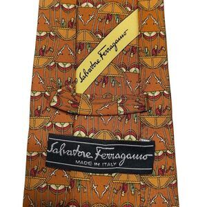 Salvatore Ferragamo Tie Mens Orange 100% Silk Made in Italy Novelty